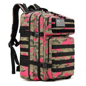 45L Tactical Backpack Camo Black Waterproof Multi Compartment for Camping Hiking